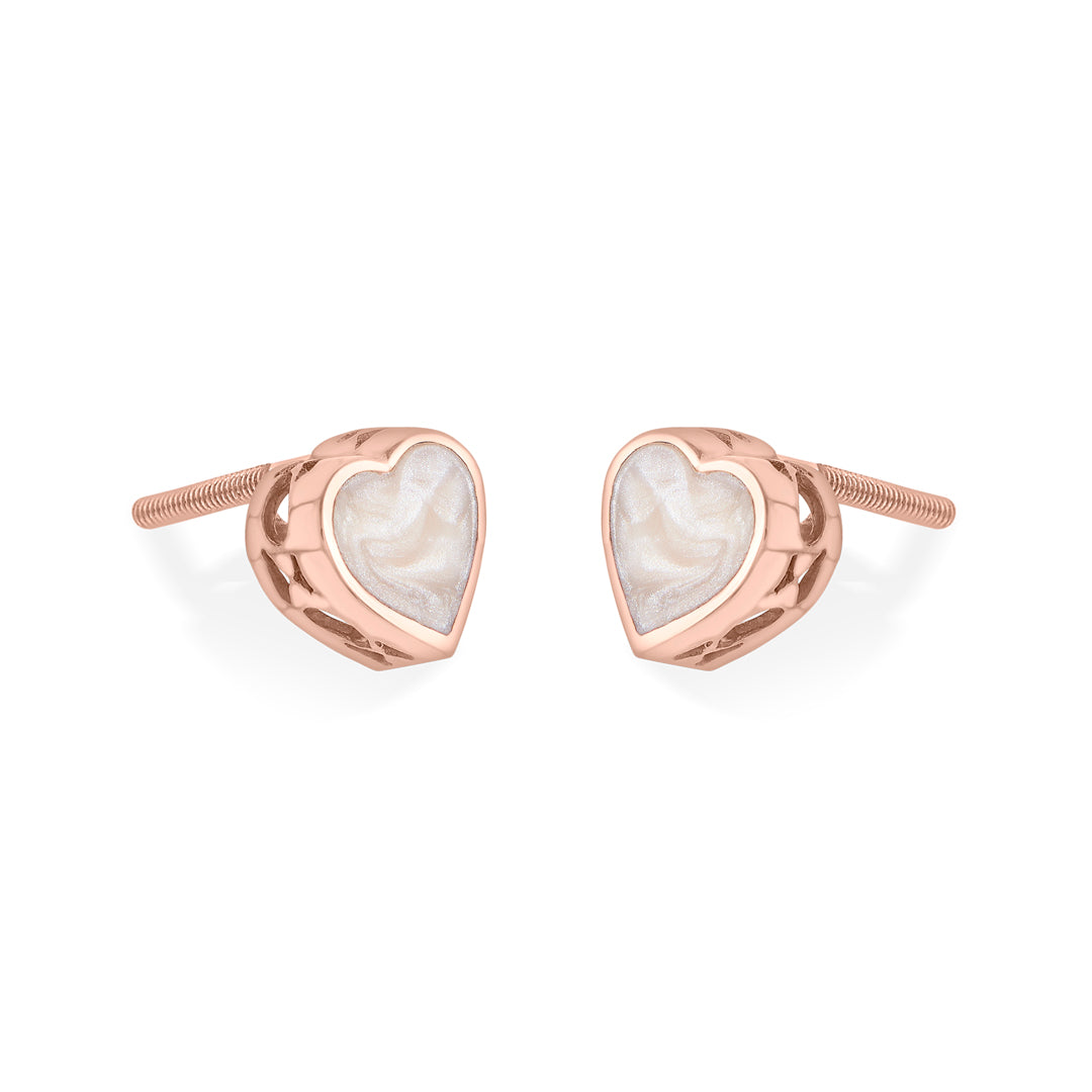Stone Heart Gold Stud Earrings for Women
