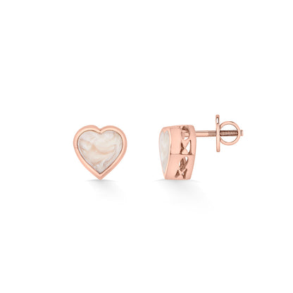 Stone Heart Gold Stud Earrings for Women