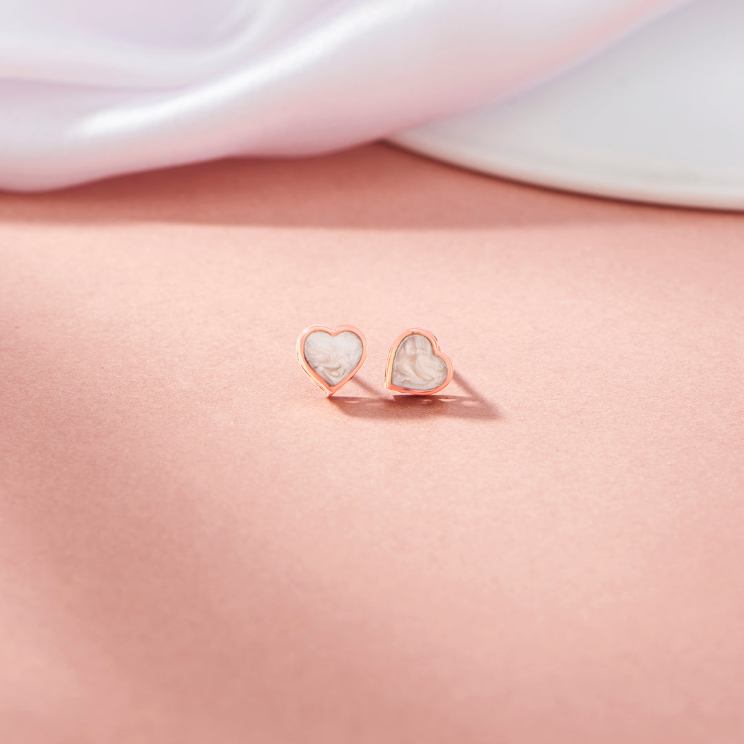 Stone Heart Gold Stud Earrings for Women