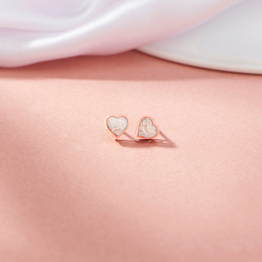 Stone Heart Gold Stud Earrings for Women