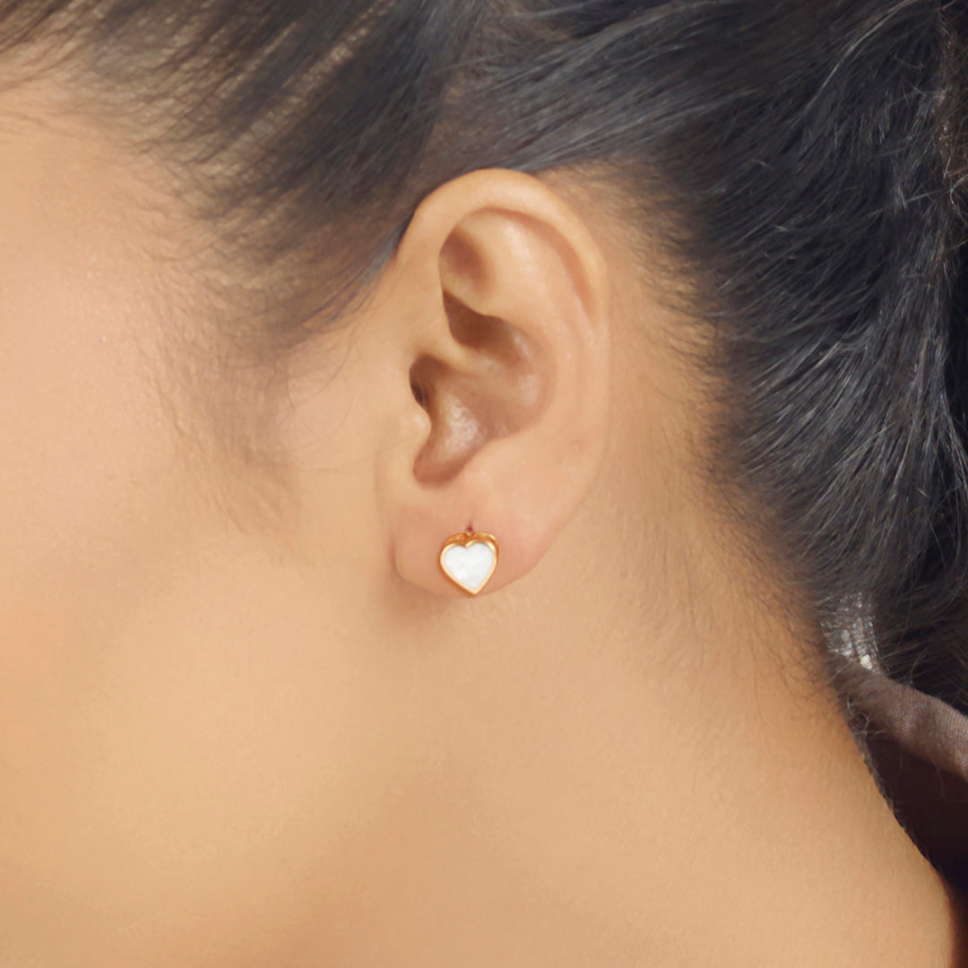 Stone Heart Gold Stud Earrings for Women