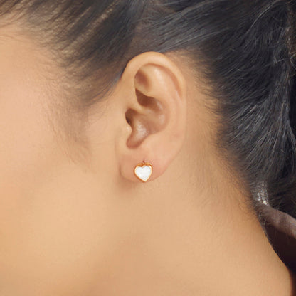 Stone Heart Gold Stud Earrings for Women