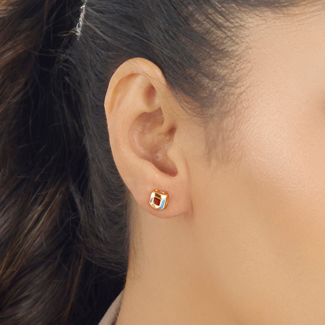 Azure Edge Gold Stud Earrings for Women