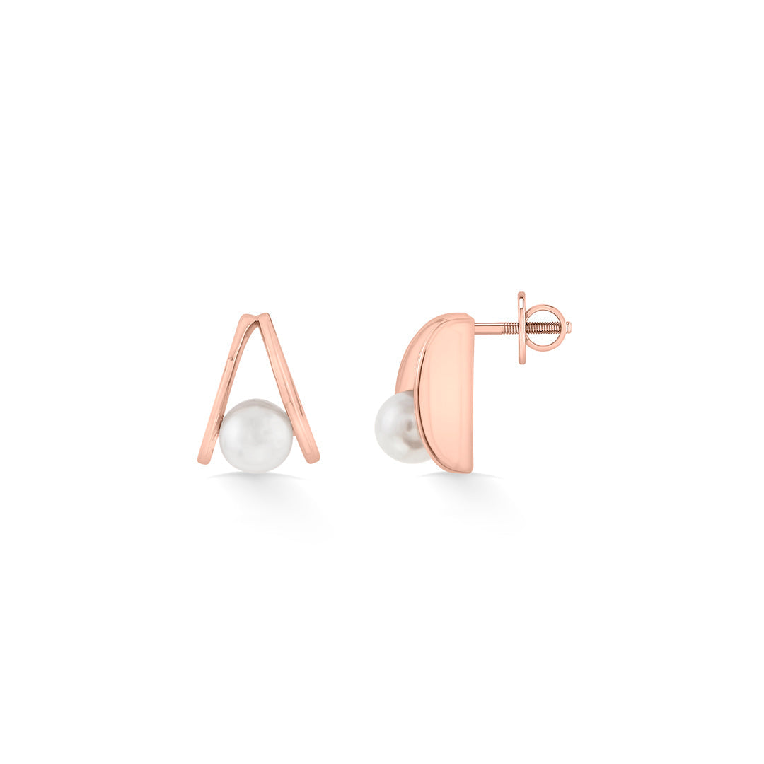 Pearl Pivot Gold Stud Earrings for Women