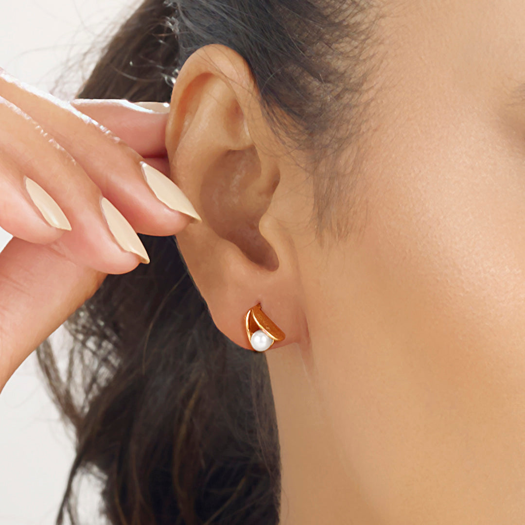 Pearl Pivot Gold Stud Earrings for Women