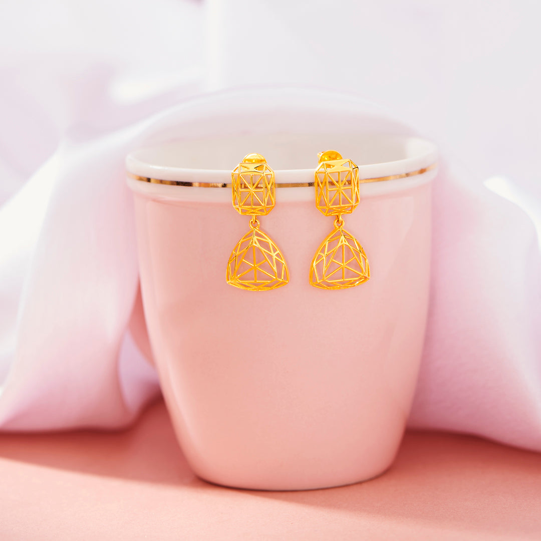Geometric Cube Gold Drops & Danglers Earrings for Women
