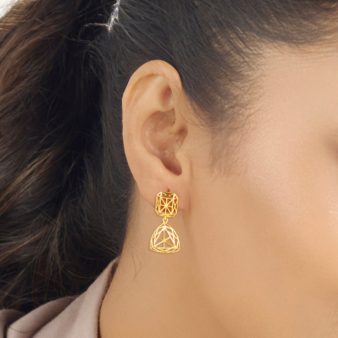 Geometric Cube Gold Drops & Danglers Earrings for Women