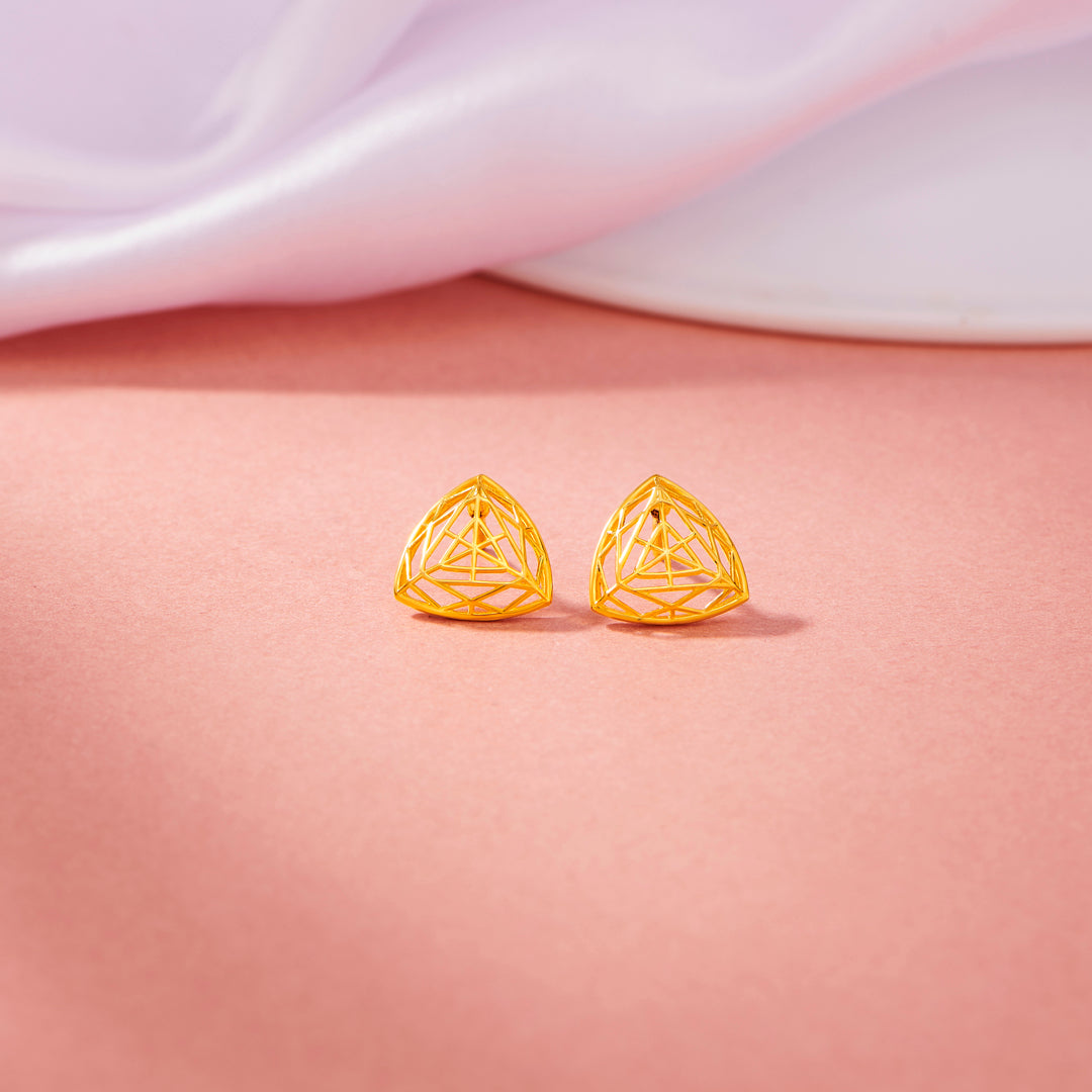Golden Tri-Weave Gold Stud Earrings for Women