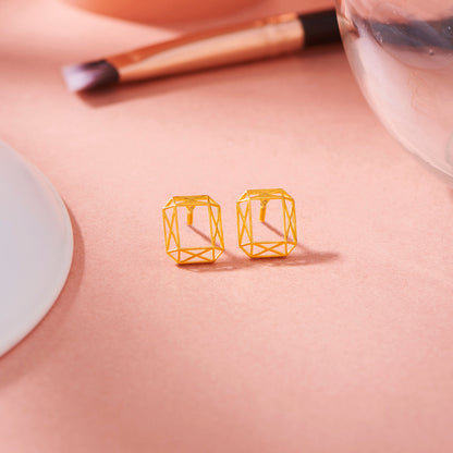 Linear Outline Gold Stud Earrings for Women