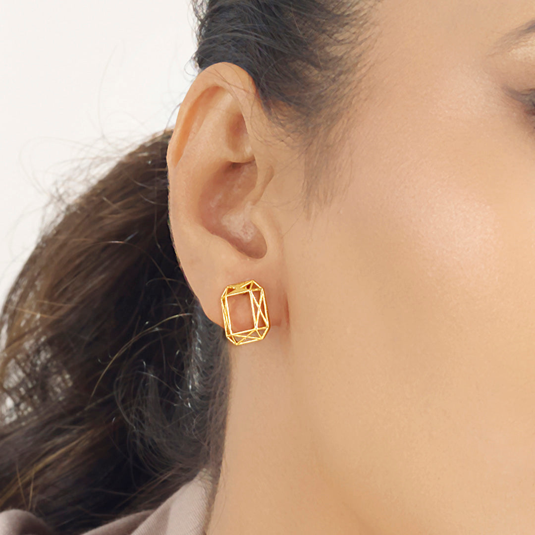 Linear Outline Gold Stud Earrings for Women