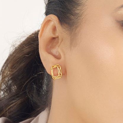 Linear Outline Gold Stud Earrings for Women