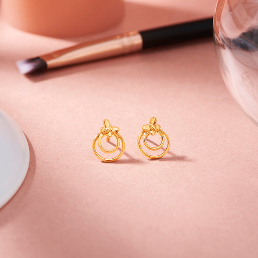 Dual Bloom Gold Stud Earrings for Women