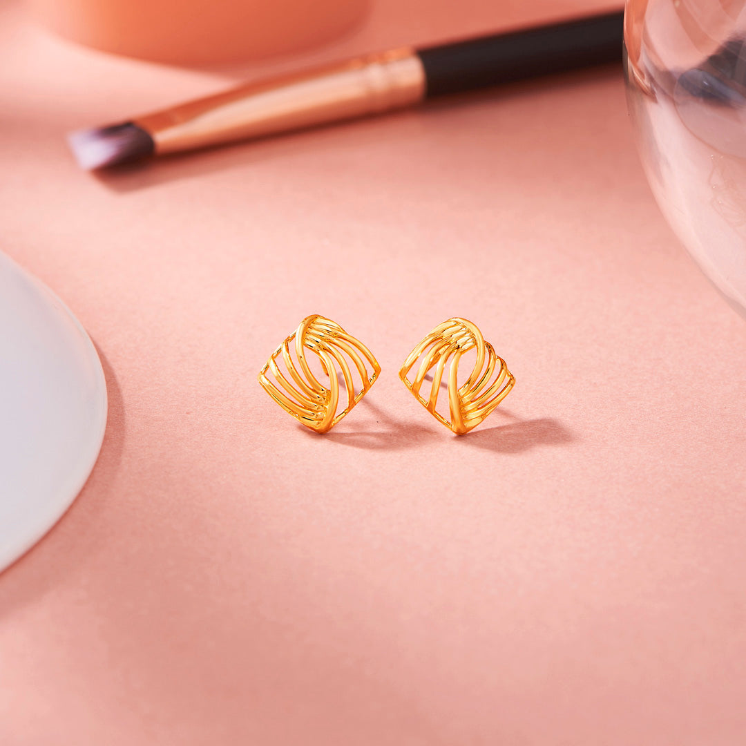 Faceted Flow Gold Stud Earrings for Women