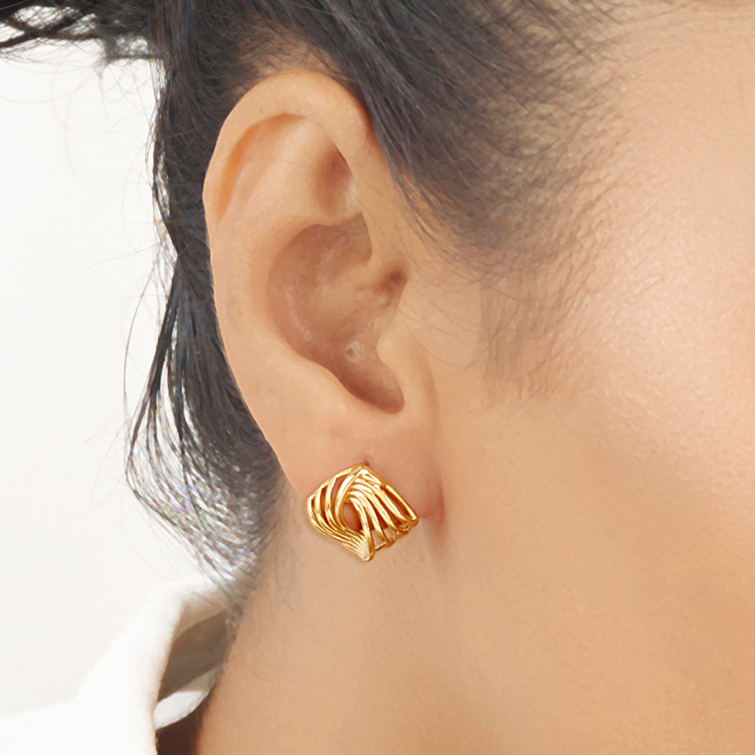 Faceted Flow Gold Stud Earrings for Women