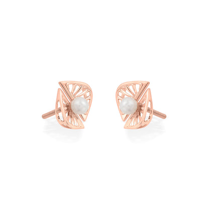 Sun Pearl Glow Gold Stud Earrings for Women