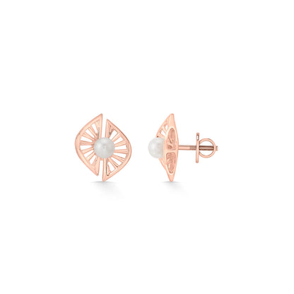 Sun Pearl Glow Gold Stud Earrings for Women