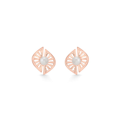 Sun Pearl Glow Gold Stud Earrings for Women