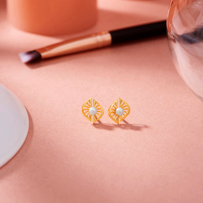 Sun Pearl Glow Gold Stud Earrings for Women