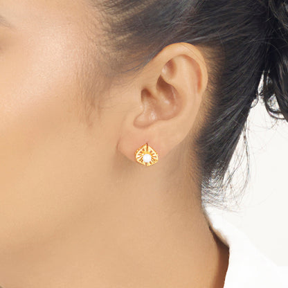 Sun Pearl Glow Gold Stud Earrings for Women