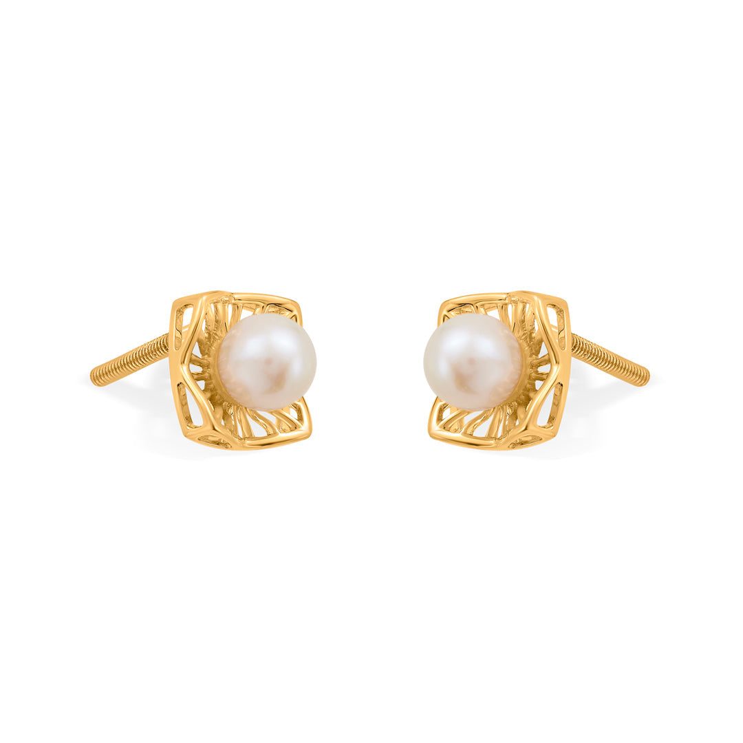 Regal Pearl Prism Gold Stud Earrings for Women