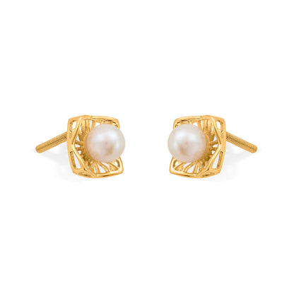 Regal Pearl Prism Gold Stud Earrings for Women
