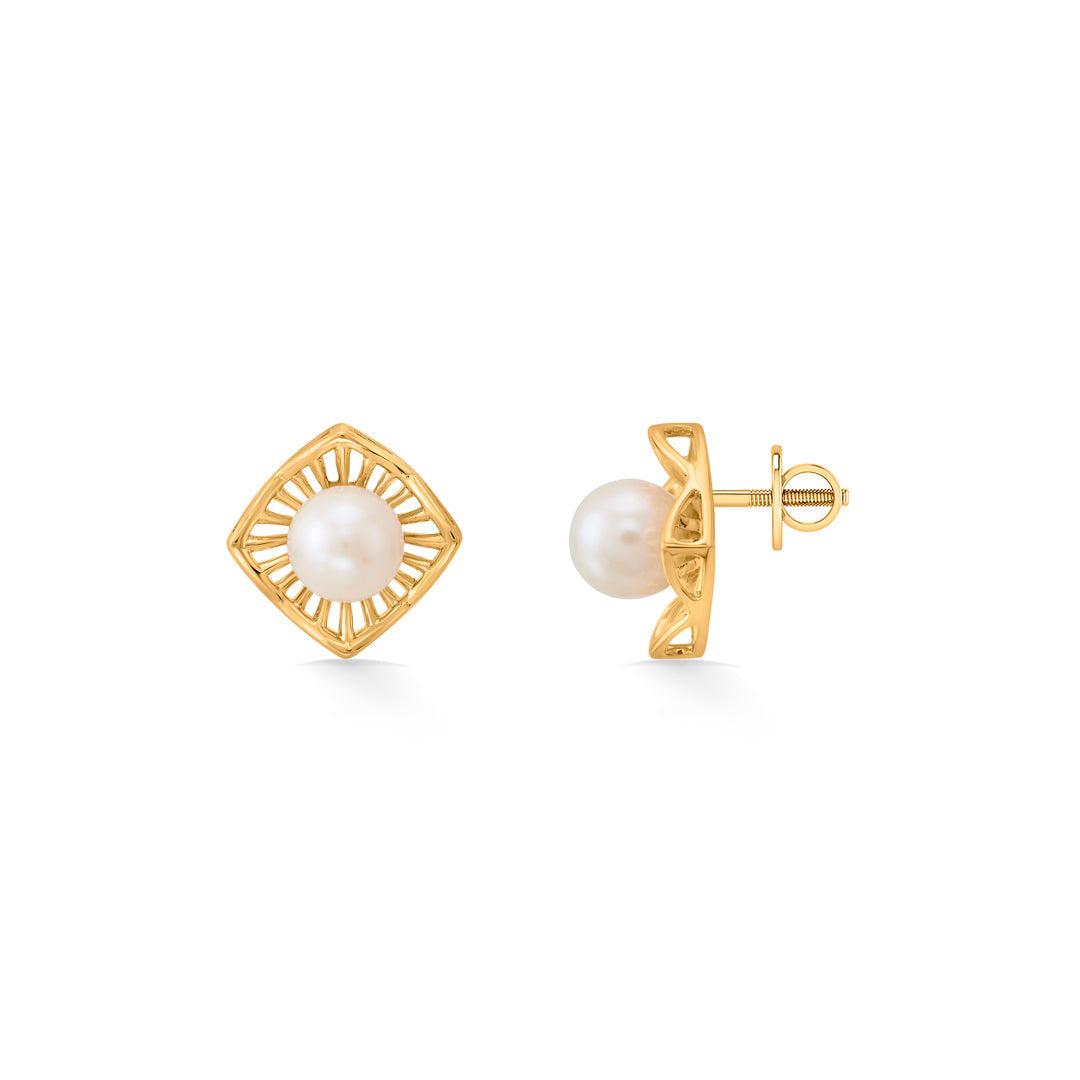 Regal Pearl Prism Gold Stud Earrings for Women