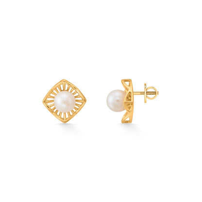 Regal Pearl Prism Gold Stud Earrings for Women