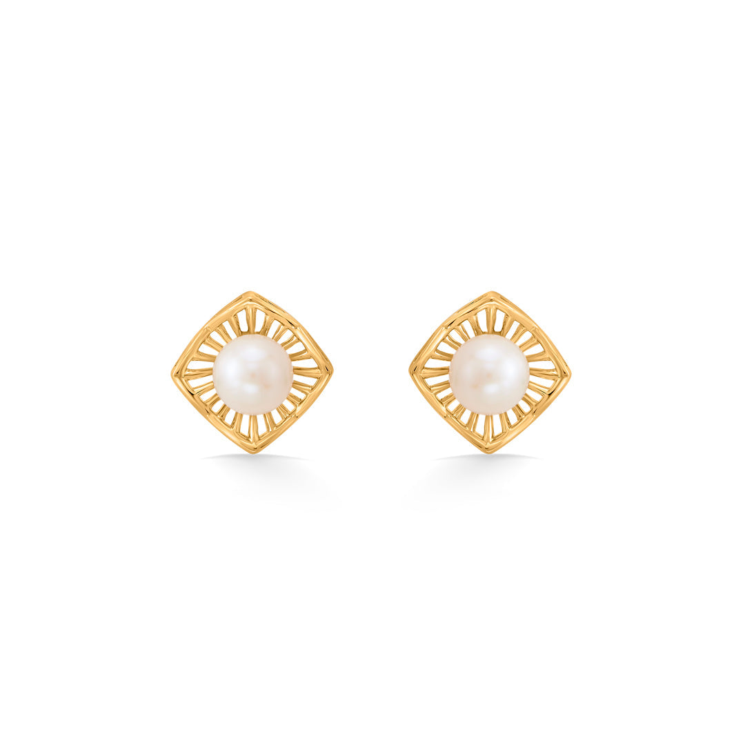 Regal Pearl Prism Gold Stud Earrings for Women