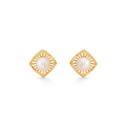 Regal Pearl Prism Gold Stud Earrings for Women