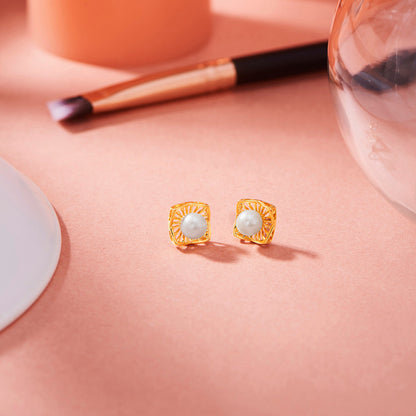 Regal Pearl Prism Gold Stud Earrings for Women