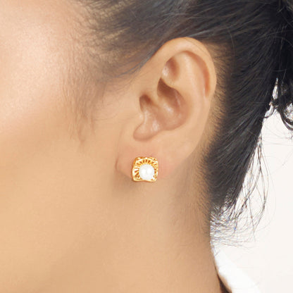 Regal Pearl Prism Gold Stud Earrings for Women