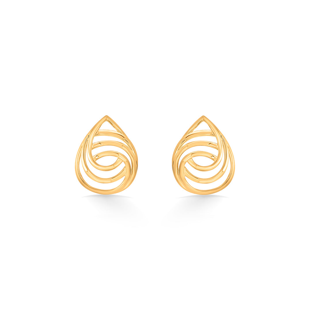 Wave Drop Gold Stud Earrings for Women