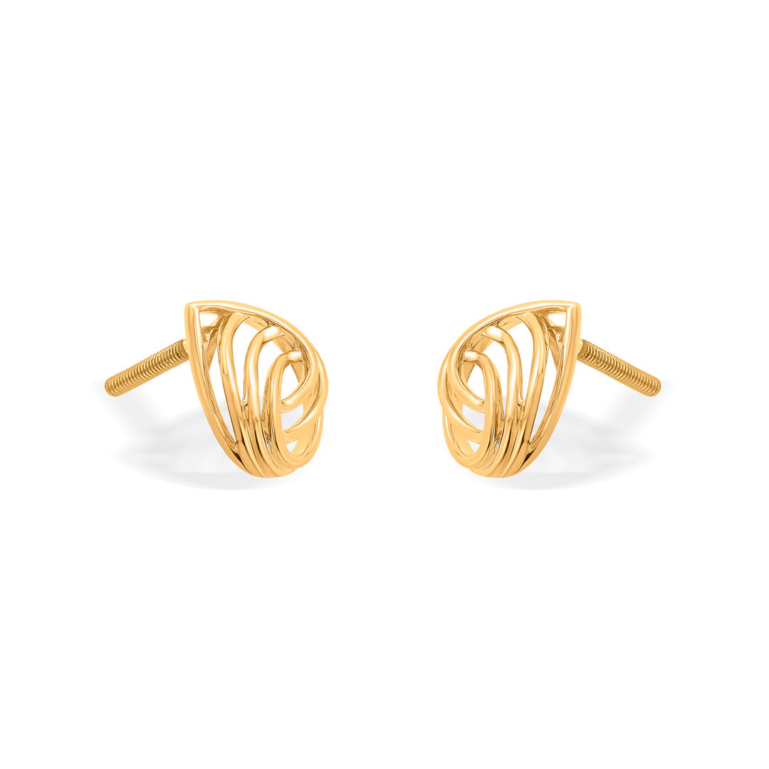Wave Drop Gold Stud Earrings for Women