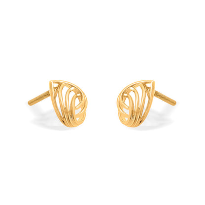 Wave Drop Gold Stud Earrings for Women
