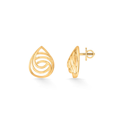 Wave Drop Gold Stud Earrings for Women