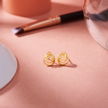 Wave Drop Gold Stud Earrings for Women