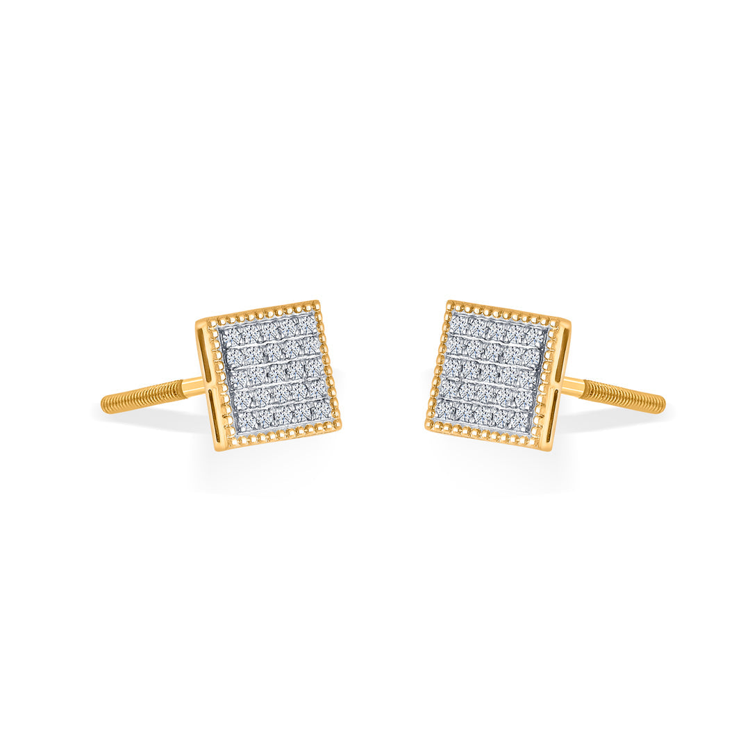 Crystal Mosaic Diamond & Gold Stud Earrings for Women