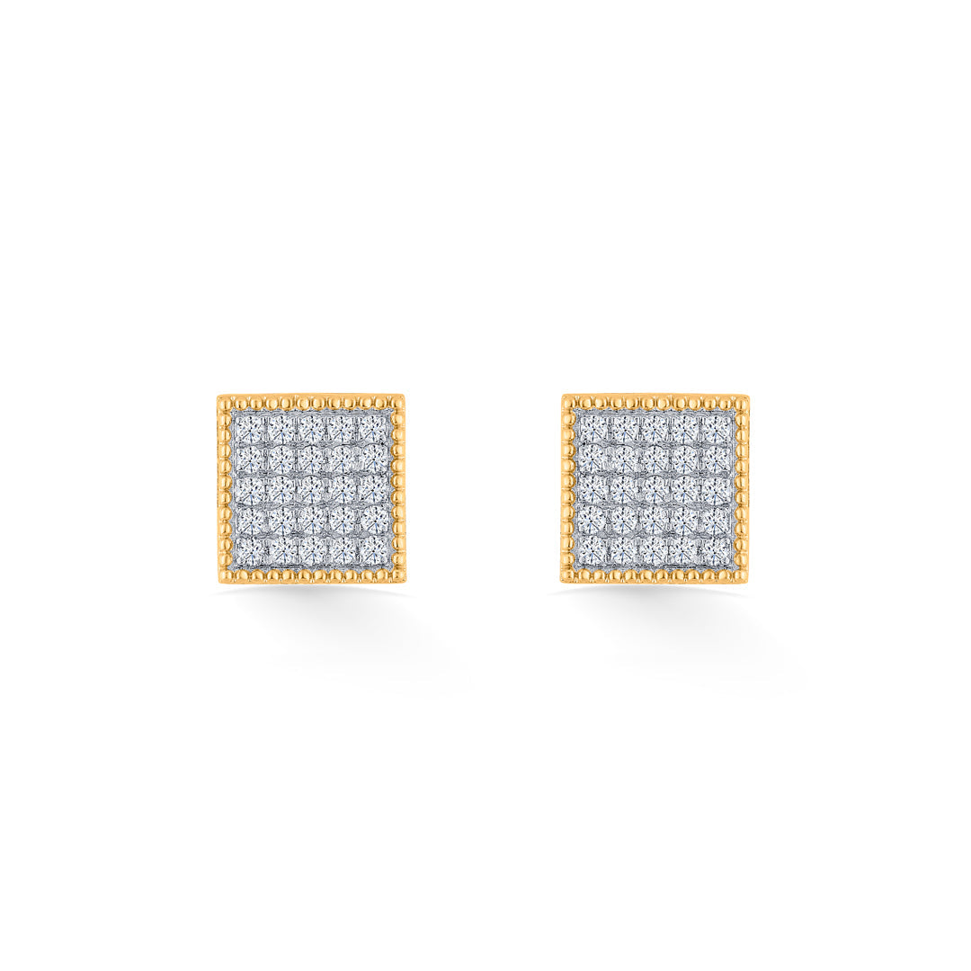 Crystal Mosaic Diamond & Gold Stud Earrings for Women
