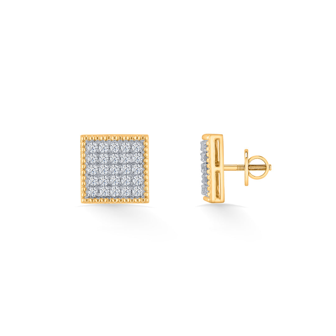 Crystal Mosaic Diamond & Gold Stud Earrings for Women