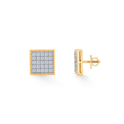 Crystal Mosaic Diamond & Gold Stud Earrings for Women