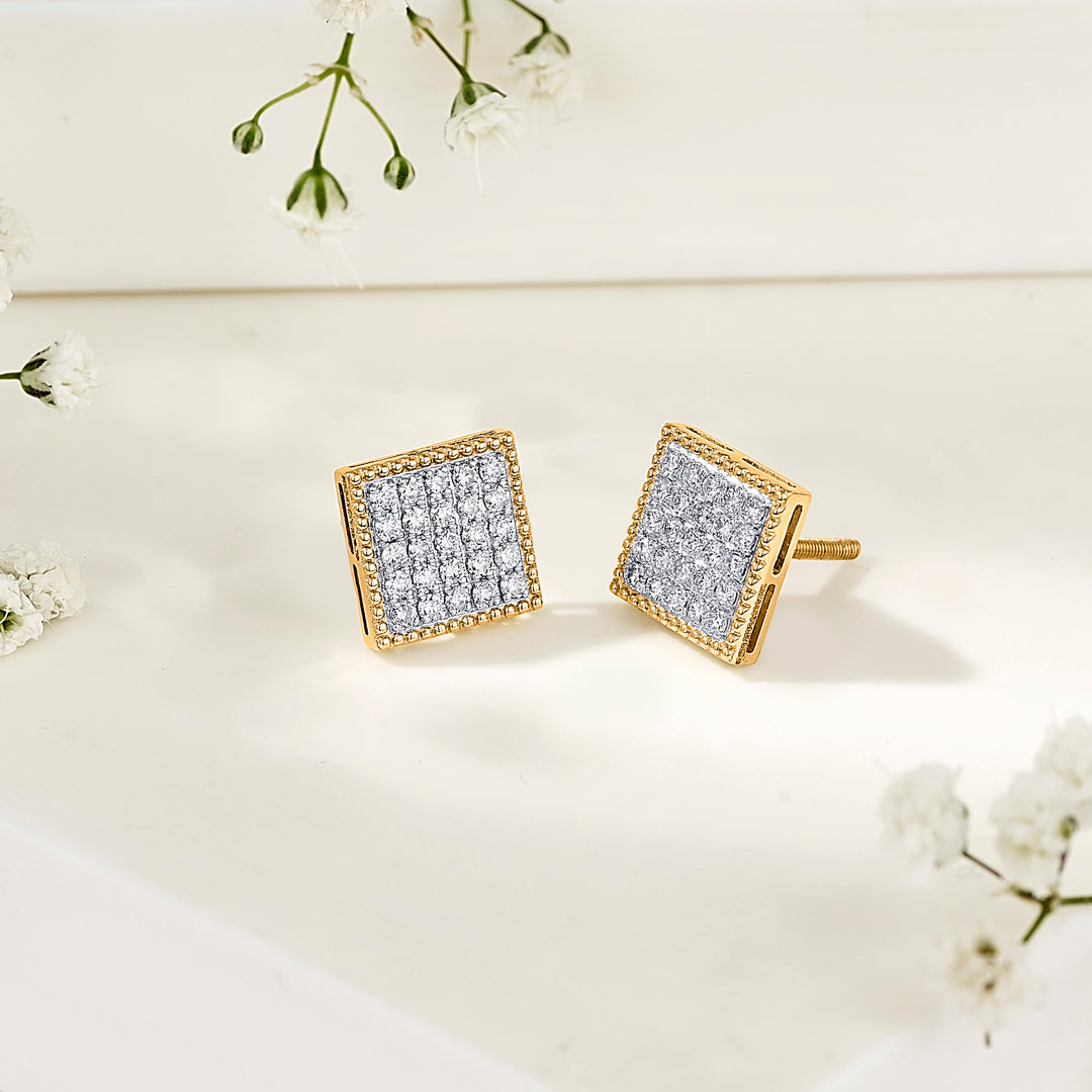 Crystal Mosaic Diamond & Gold Stud Earrings for Women