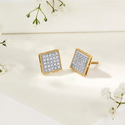 Crystal Mosaic Diamond & Gold Stud Earrings for Women