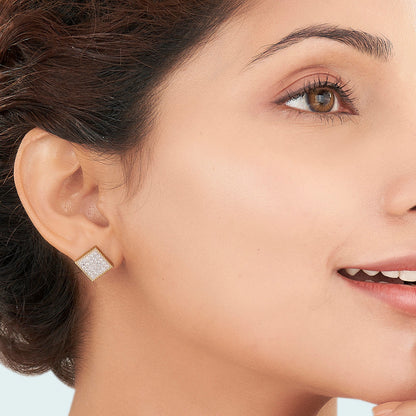 Crystal Mosaic Diamond & Gold Stud Earrings for Women