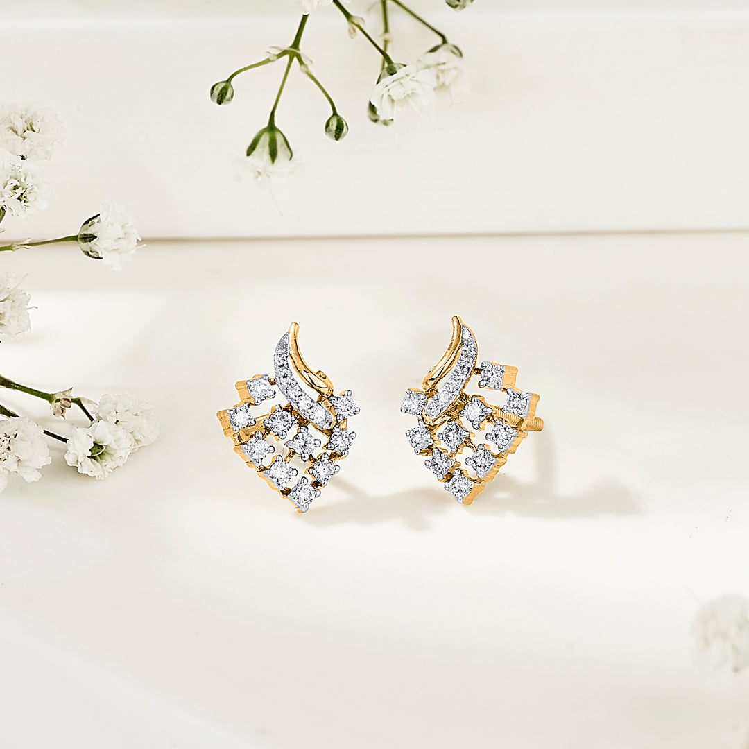 Starburst Swirl Diamond & Gold Stud Earrings for Women