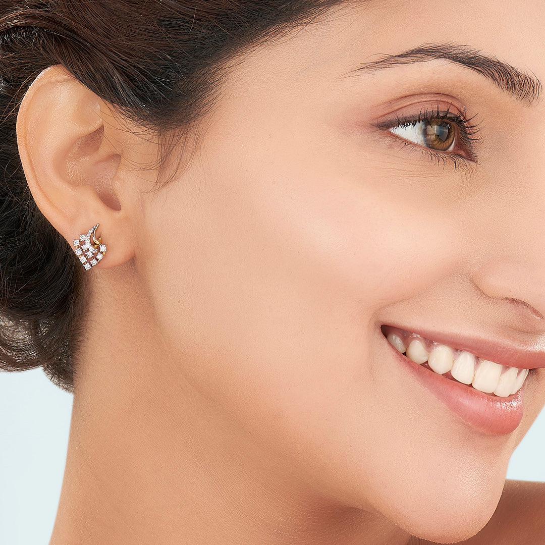 Starburst Swirl Diamond & Gold Stud Earrings for Women