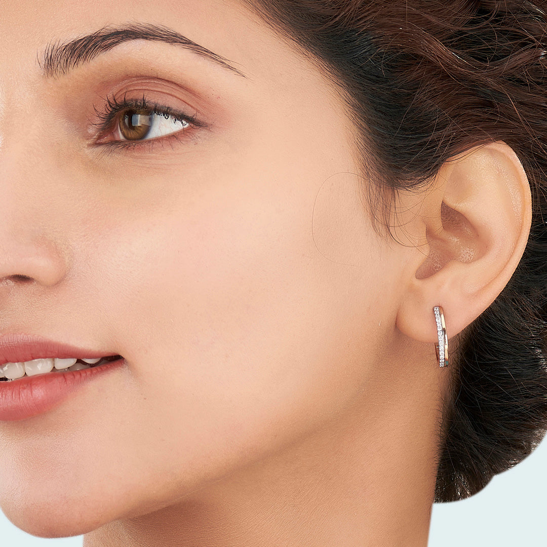 Dual Strand Diamond & Gold Hoops & Huggies Earrings for Women