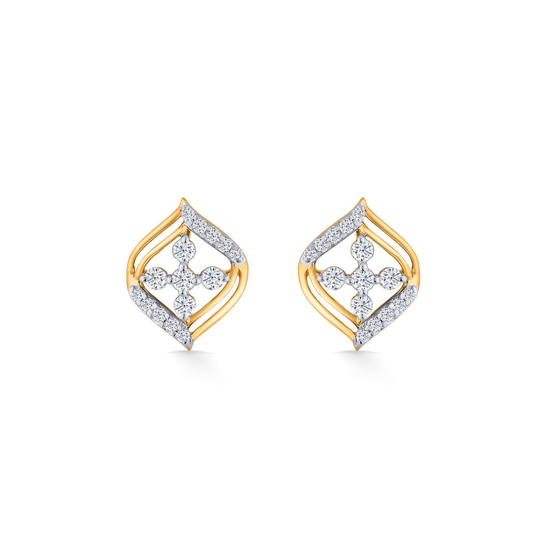 Crystal Bloom Diamond & Gold Stud Earrings for Women