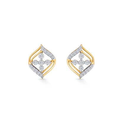 Crystal Bloom Diamond & Gold Stud Earrings for Women