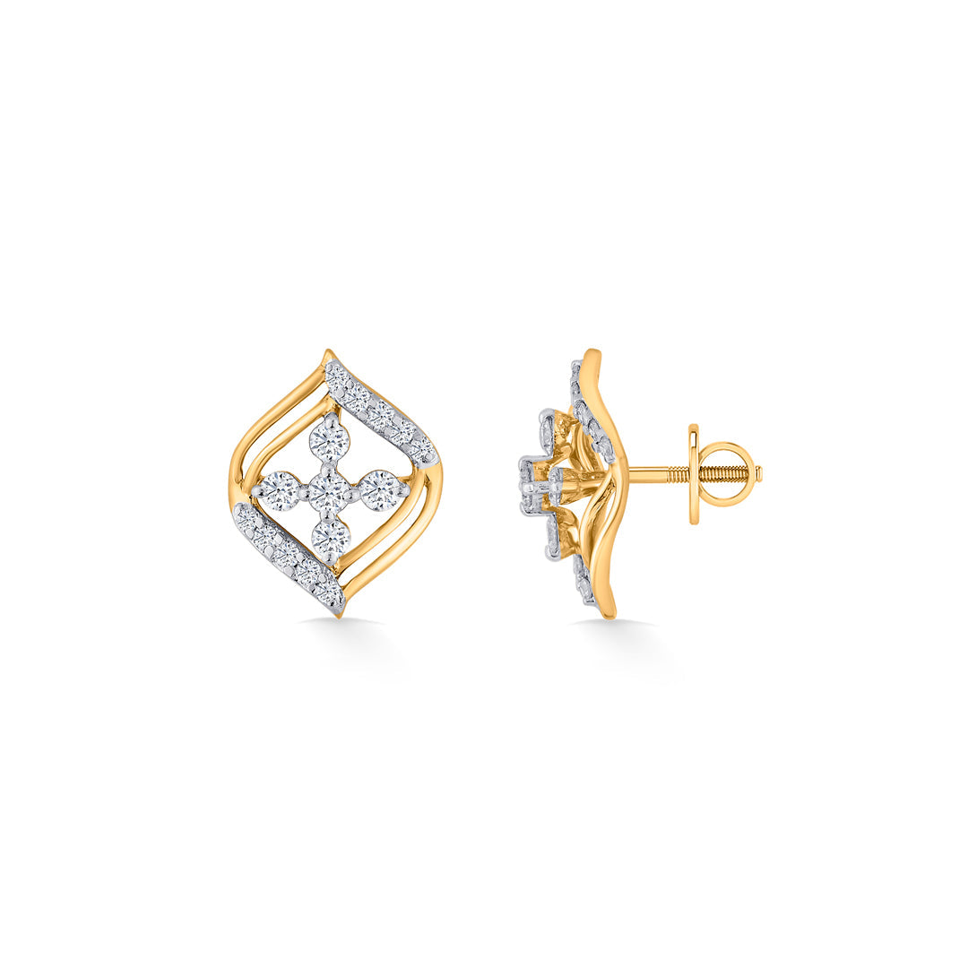 Crystal Bloom Diamond & Gold Stud Earrings for Women