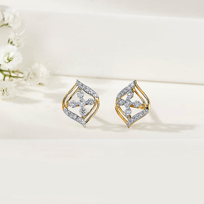 Crystal Bloom Diamond & Gold Stud Earrings for Women